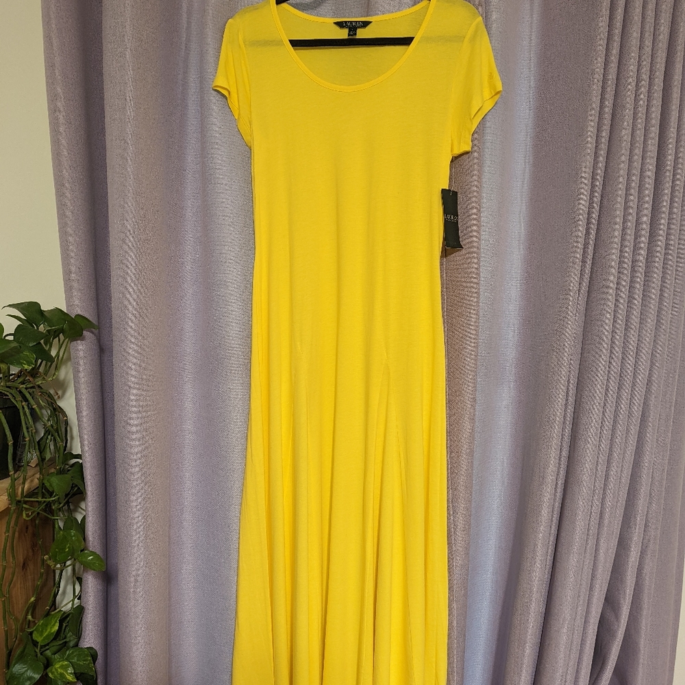 SOLD New with tags Ralph Lauren yellow short sleeve maxi dress